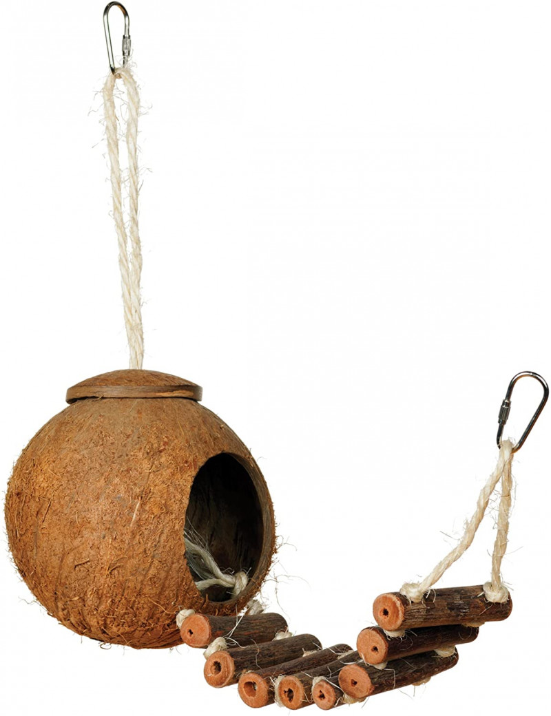 Natural Coconut Hideaway Parrot Bird Toy with Ladder $13.55