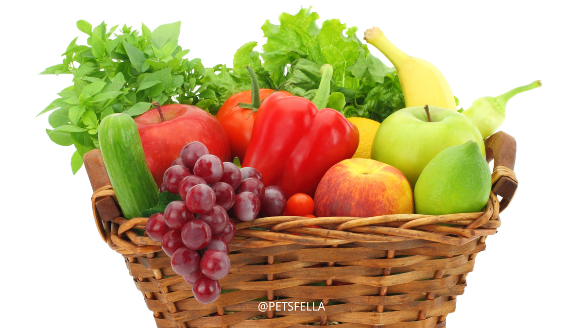 Different types of fruits and vegetables in a basket