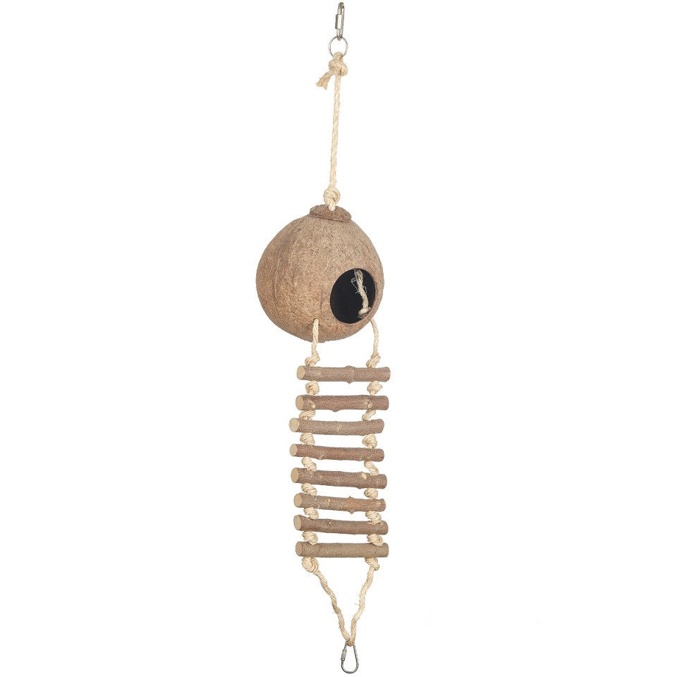 Natural Coconut Hideaway Parrot Bird Toy with Ladder $13.55