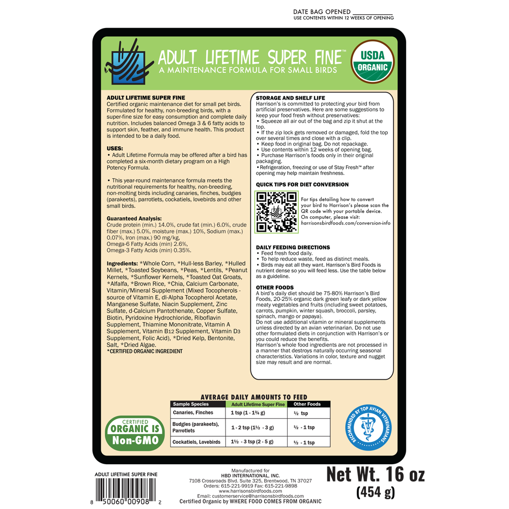 Harrison's Lifetime Super Fine Parrot Food (1lb)