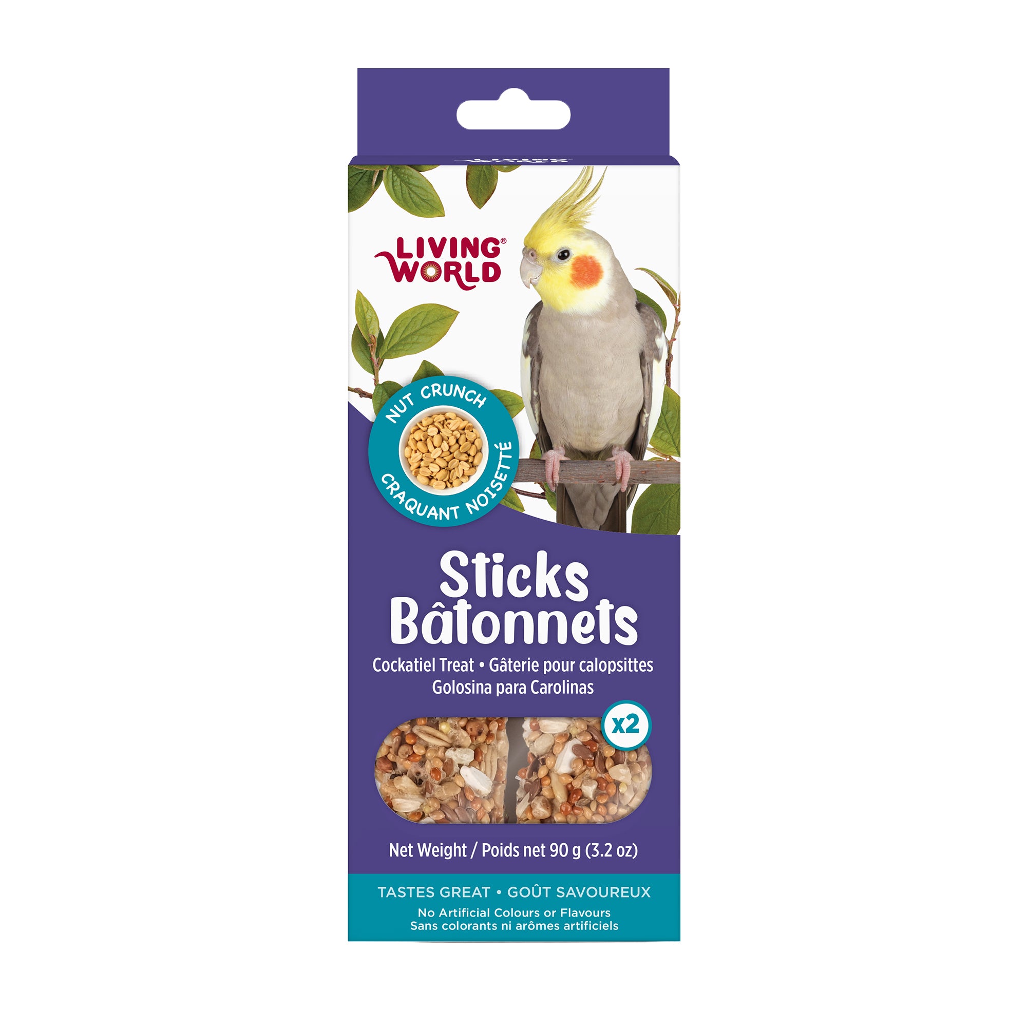 Bâtonnets Friandises Living World pour Calopsittes – Friandises aux Noix – Paquet de 2 (90 g)