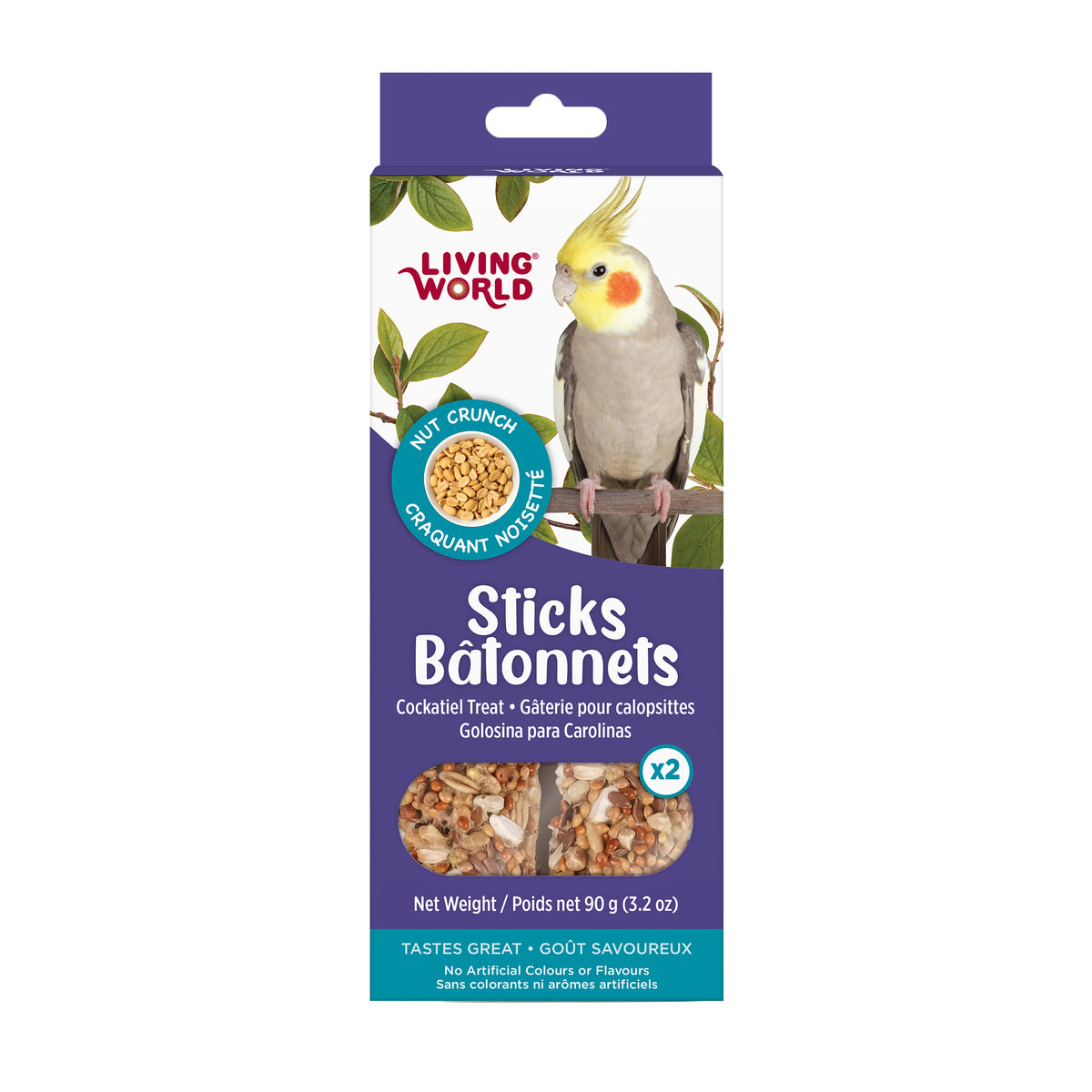Bâtonnets Friandises Living World pour Calopsittes – Friandises aux Noix – Paquet de 2 (90 g)