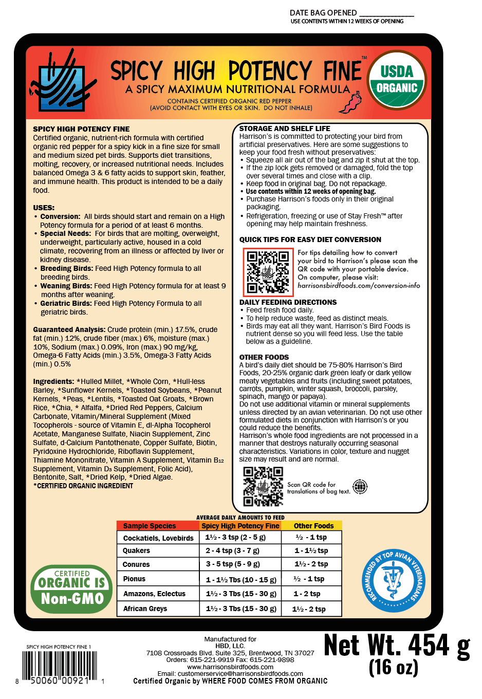 Harrison's High Potency Pepper Fine Parrot Food (1lb)